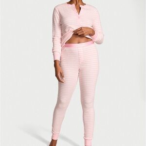 Victoria's Secret Light Pink Striped thermal long Pajama Set